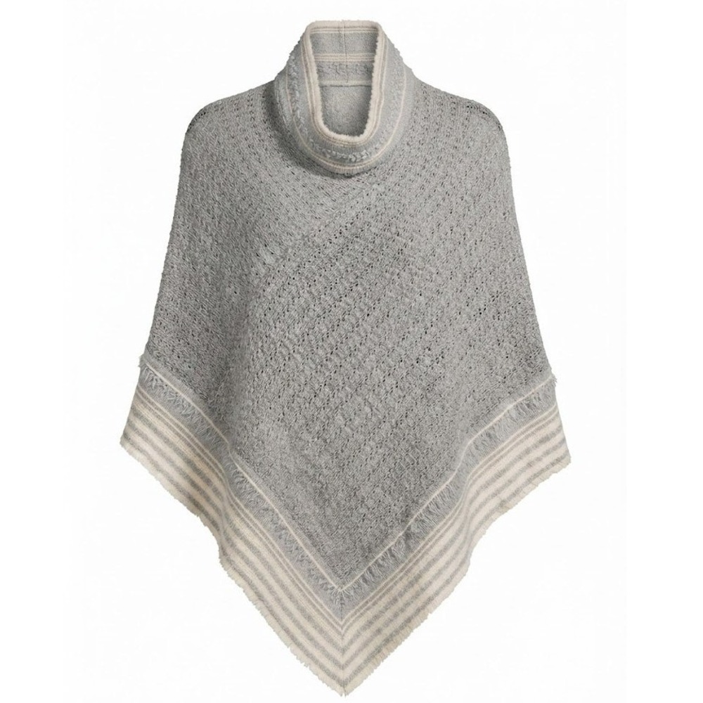Milhua Gray Striped 100% Baby Alpaca Cowl Neck Knit Poncho Cape Small‎ Peru - IW